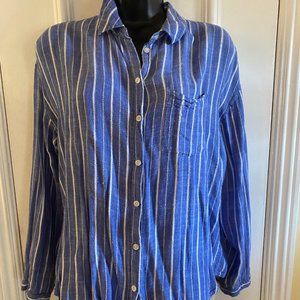 Blue & White Striped Button Down  Blouse -  Size M